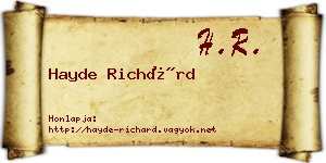 Hayde Richárd névjegykártya